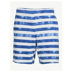 XS Mens Boys French Terry Easy Shorts Blue White Striped with Pockets